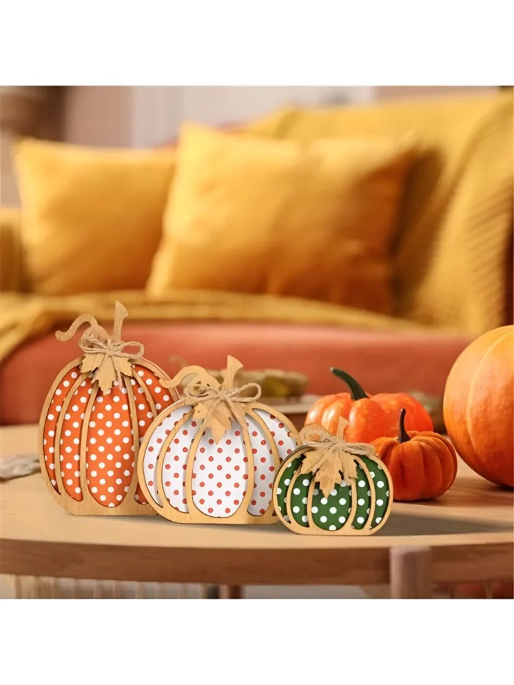 Fall Decorations for Home, 3-Piece Wooden Pumpkin Fall Decor, Rustic